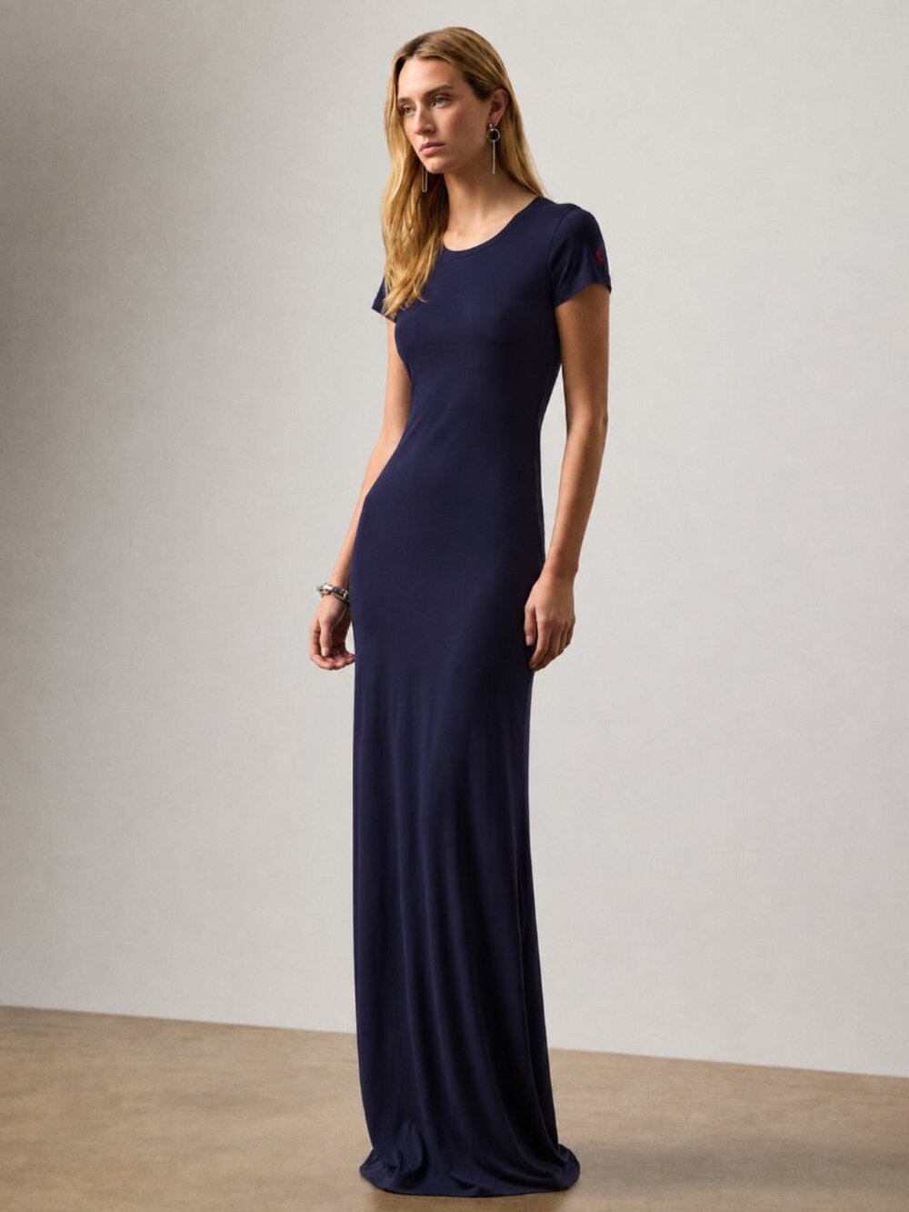 Polo Ralph Lauren Navy Maxi Dress Red Pony Short Sleeve Medium